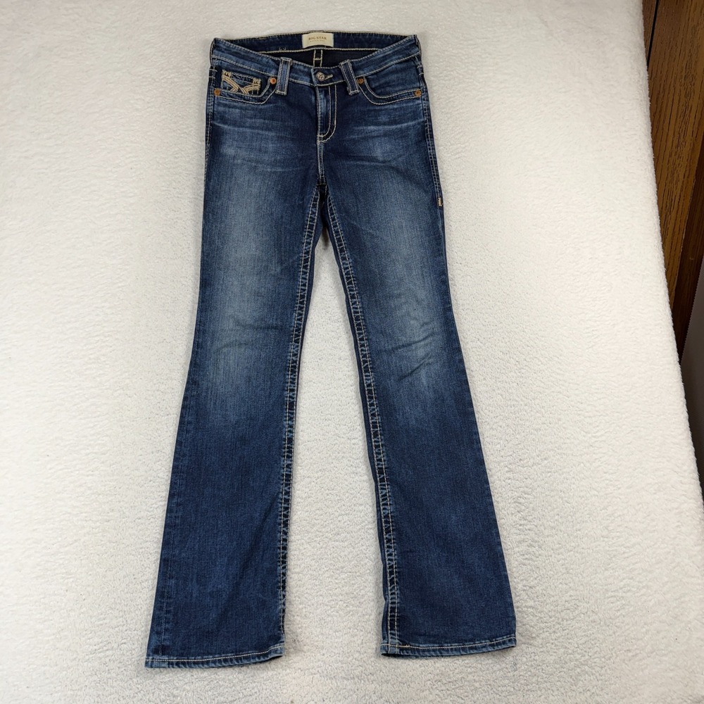 Big Star Liv Bootcut Jeans Womens 26 (28x30) Dark Denim Embroidered Pockets Star